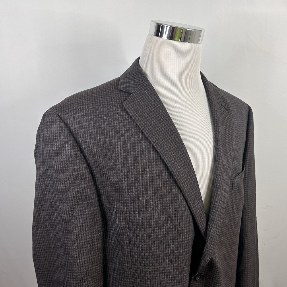 Joseph & Feiss 48R Sport Coat 100% Wool Brown Plaid Two Button Lined Vented